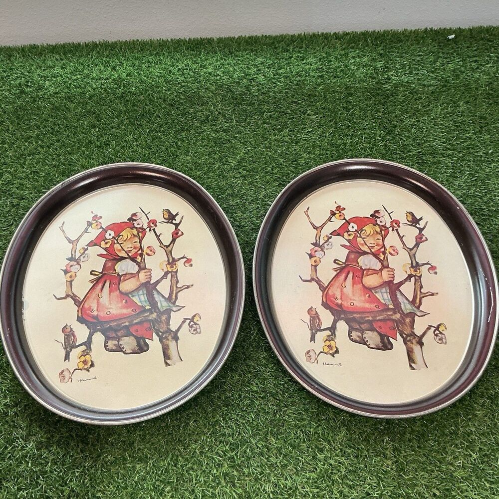 Vintage 1982 Hummel Apple Tree Girl Oval Wall Plaques Ars Edition Pair USA